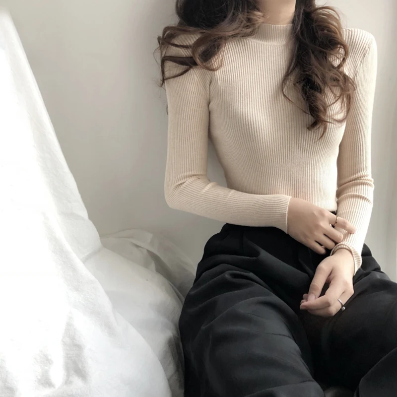 

Autumn New Style Mid-Collar Bottoming Shirt Female All-Matching Slim Fit Half Turtleneck Sweater Tight Underwear Long