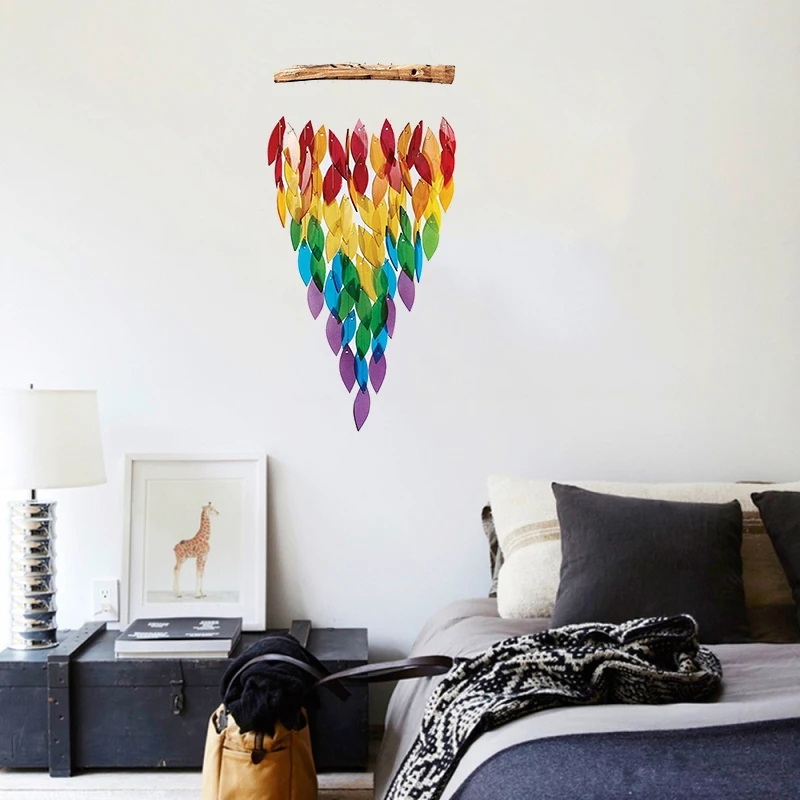 

Beautiful Rainbow Wind Chime Maples Leaf Shape Wind Chime Gentle Noise For Indoor Outdoor Garden Wind Chimes Decorations Crafts