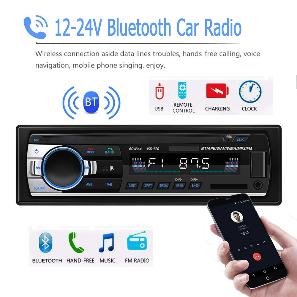 I Din Autoradio Stereo 12-24V Car Radio Bluetooth Fm Aux Input Receiver Car Truck Audio Sd TF Card Usb Mp3 Mmc Wma Handsfree
