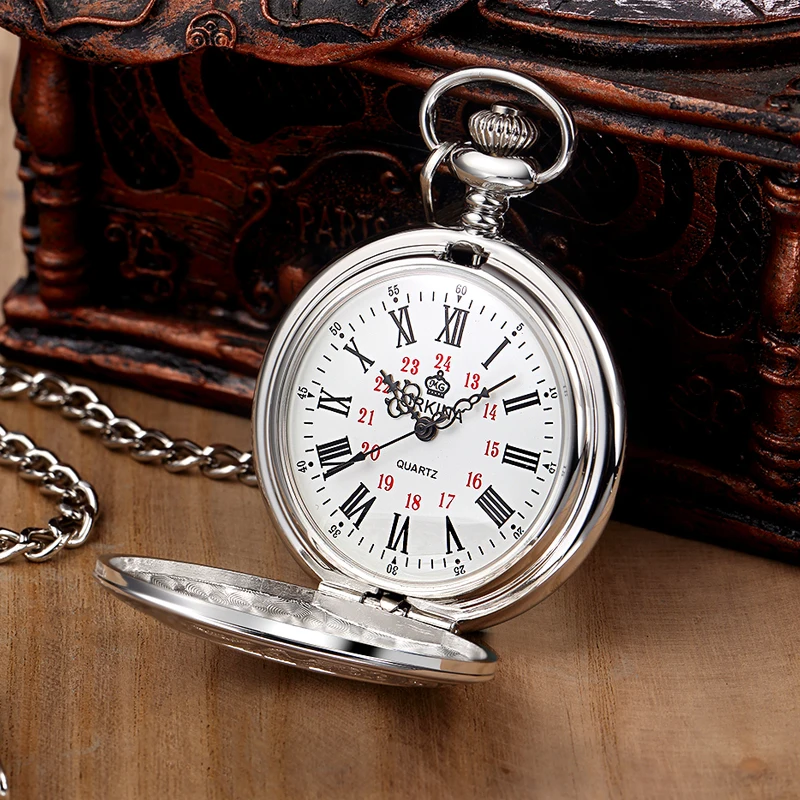 Retro Roman Numerals Hand Wind Mechanical Pocket Watch FOB Chain Steampunk Skeleton Hollow Case Vintage Pendant Necklace Men