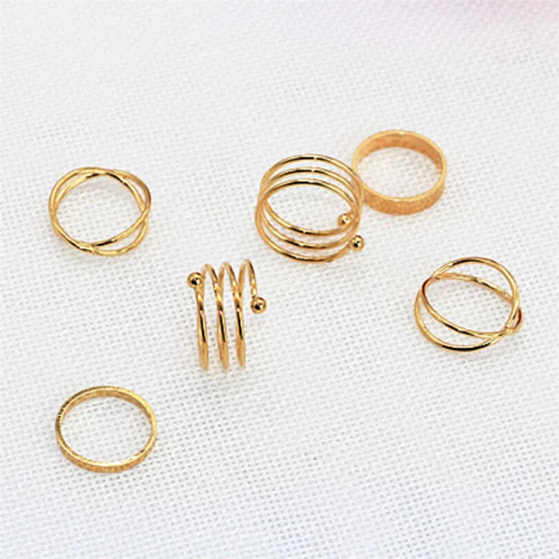 

6Pcs/Set Fashion Sliver Finger Ring Gift Trendy Punk Style Knuckle Rings For Women Unique Ring Set