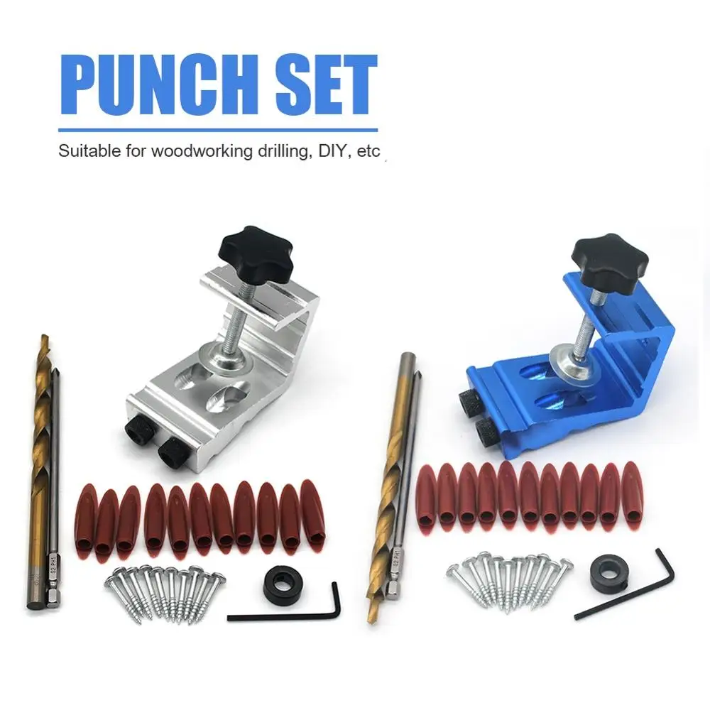 

Dowel Jig Kit Oblique Pocket Hole Locator Drill Guide Set Puncher with Hole Locator Fittings DIY Woodworking Tools