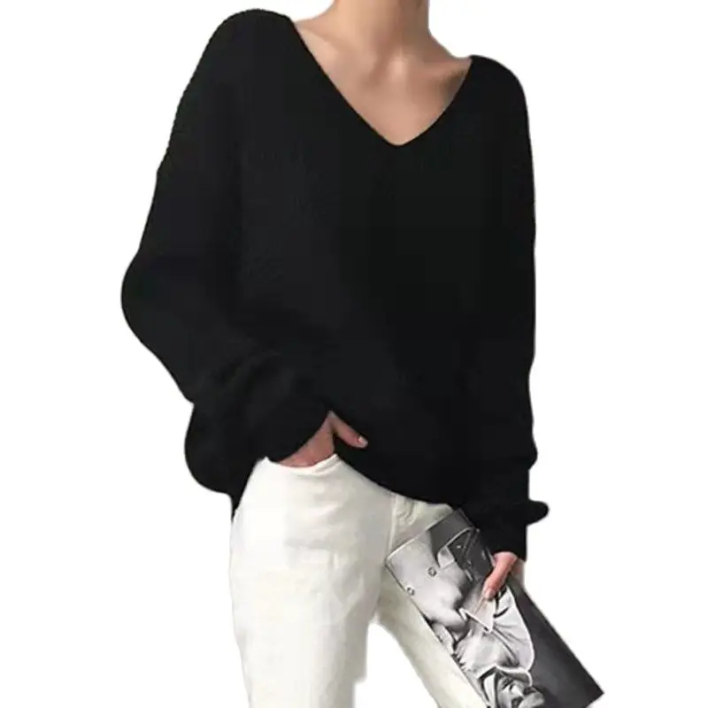 

Female black jumpers solid pullovers knitted or crocheted long velvet jumpers soft casual female nightgown 2021 winter