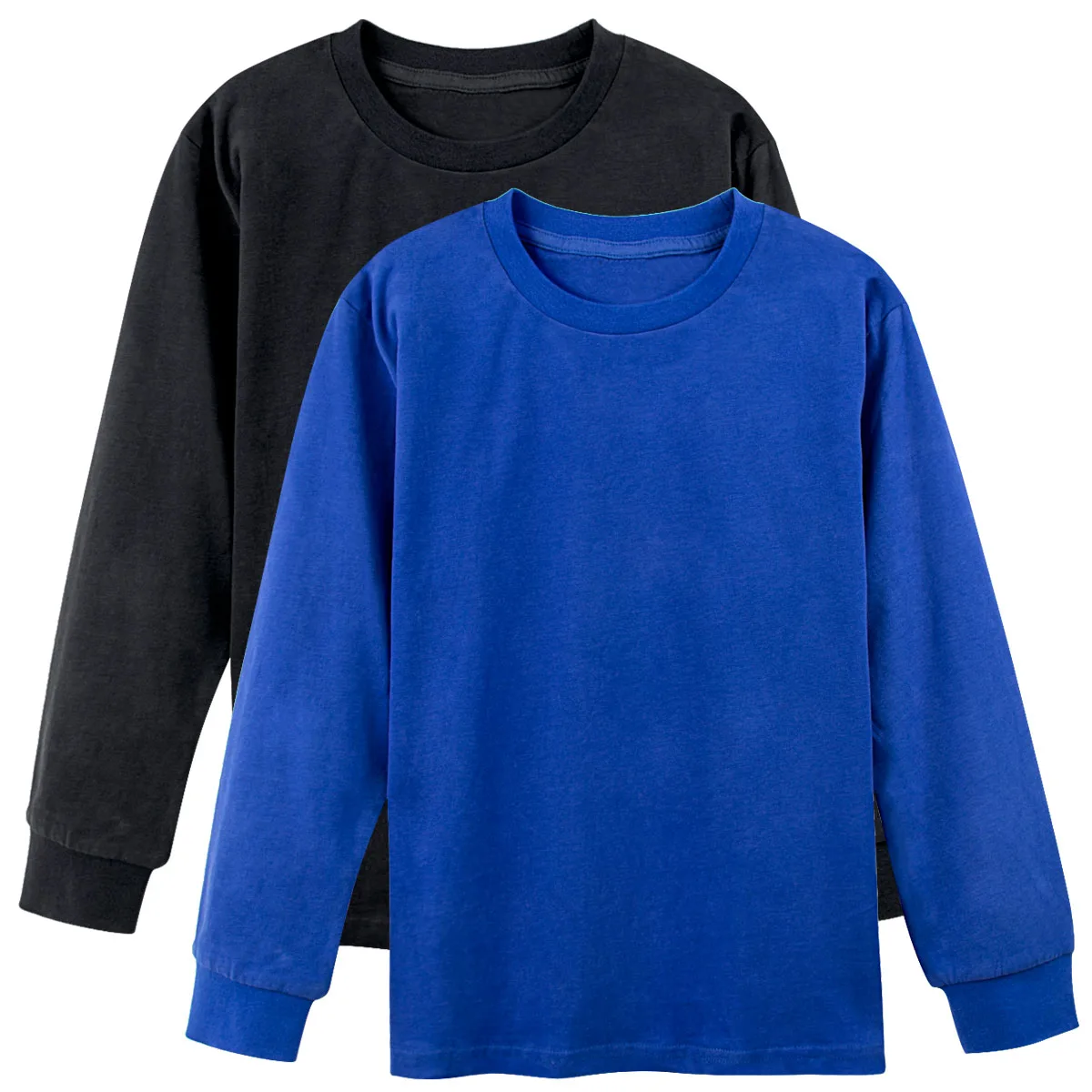 Black with Blue Детские рубашки с длинными рукавами для мальчиков, простая футболка для девочек-подростков, зимние теплые Плотные хлопковые пустые майки, детская плотная футболка - Цвет: Black with Blue