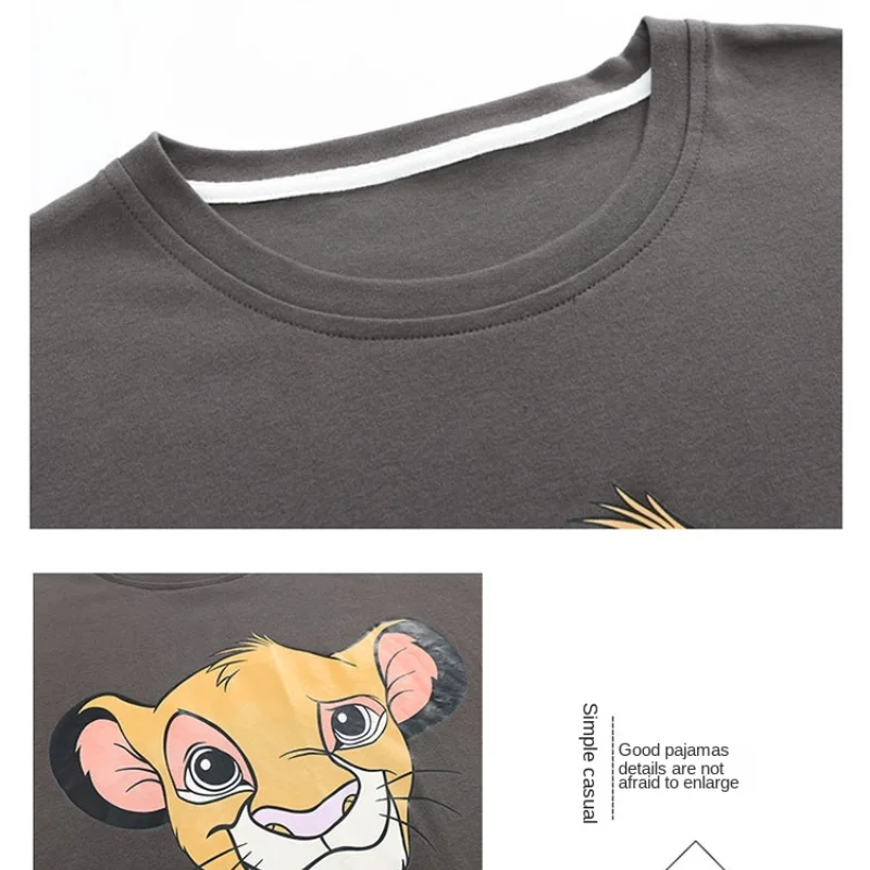 Disney The Lion King Simba 2PC Cotton Sleep Suit for Women Fall Winter Loose Pajamas Set Leopard Pant Pijama Home Suit Nightwear