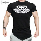 Мужская хлопковая футболка SITEWEIE, с коротким рукавом, круглым вырезом, для фитнеса, бега, бодибилдинга, Спортивная футболка, L369