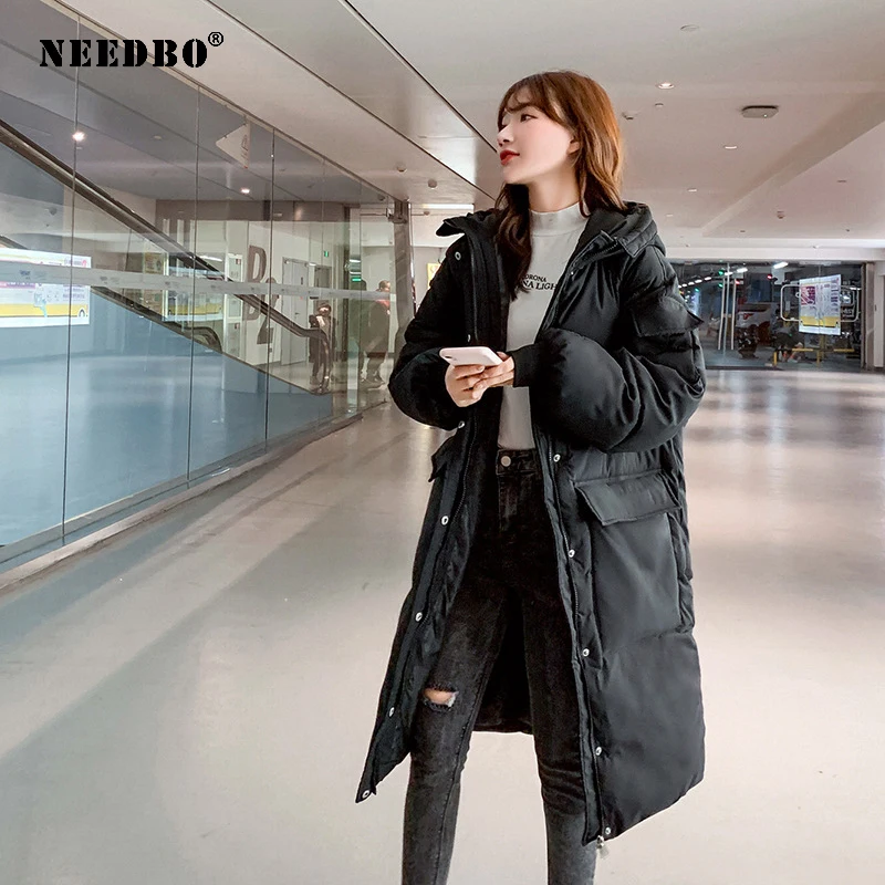 NEEDBO Winter Warm Jacket Women Long Parka Oversize Casual Puffer Woman Winter Coat Padded Outwear Long Coat Parkas Jaqueta 2020