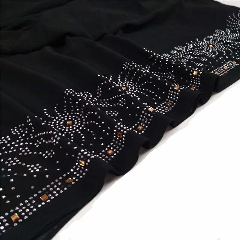

2020 New muslim chiffon hijab with diamonds head scarves for ladies Islamic shawl hijabs foulard arab wrap turban scarf