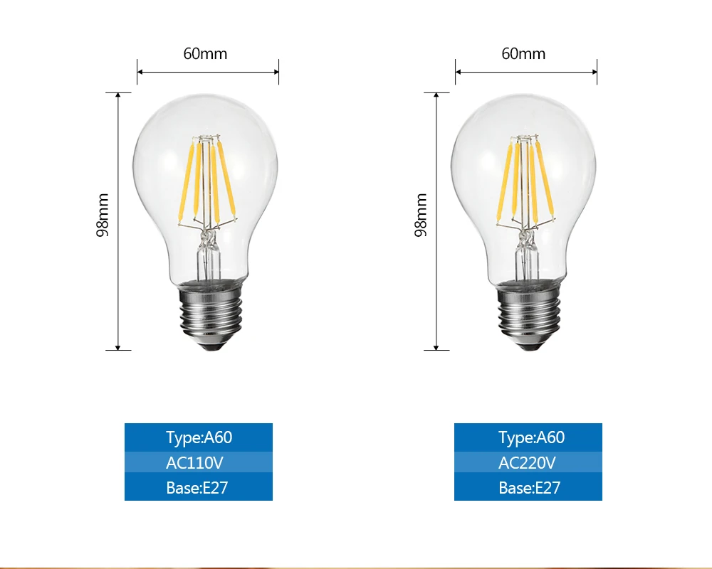 LUCKY Led лампа E27 с регулируемой яркостью 2 Вт 4 Вт 6 Вт 8 Вт E14 Led светильник в форме свечи 110 В 220 В винтажная лампа накаливания для люстры светильник ing