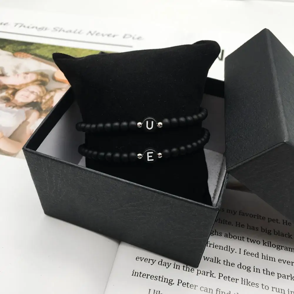 Модные Парные браслеты 6 мм матовый черный камень браслет с бусинами для мужчин и