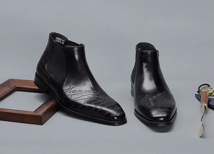 

Fashion Boots Men Dress Shoe 100% Genuine Leather Party Wedding Luxury Casual Formal Ankle Boot Black Brown Mens Chelsea Boot