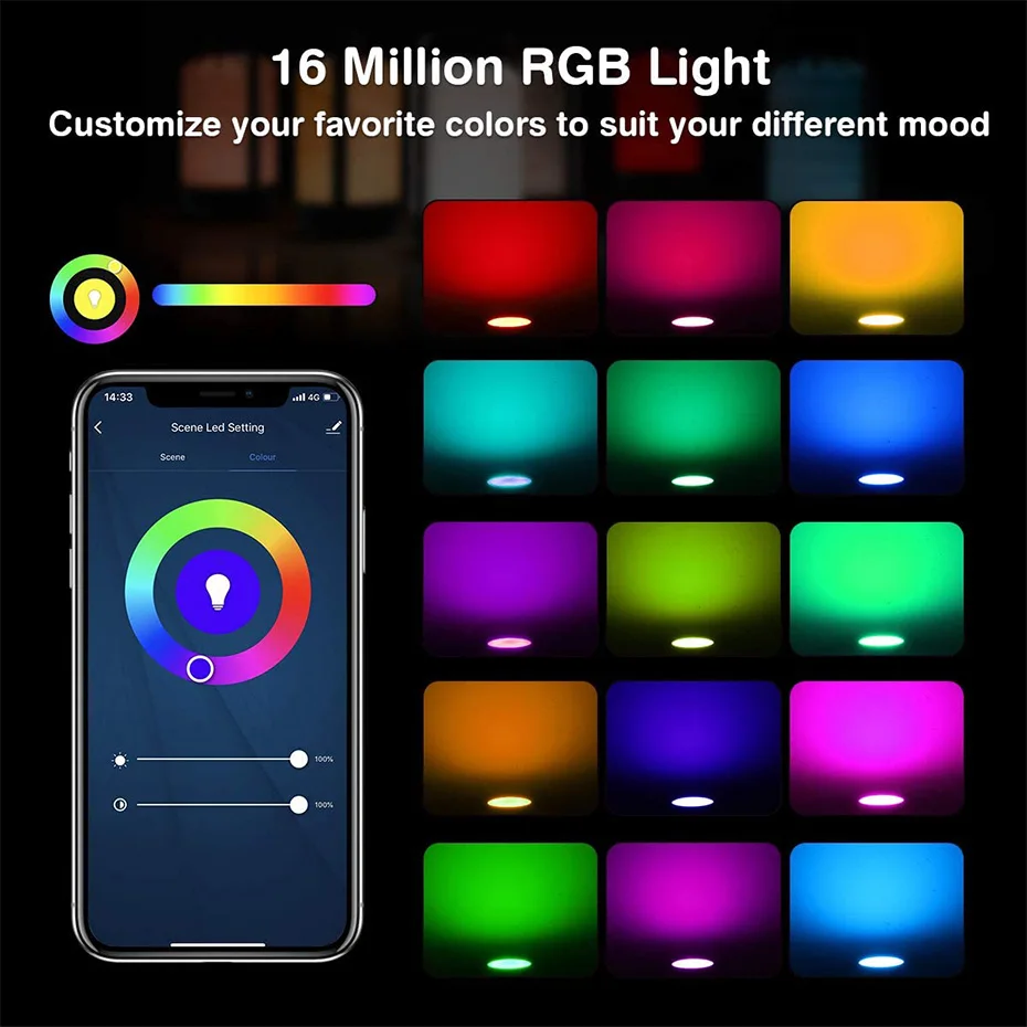 Умсветильник лампа GU 10 светодиодная с Wi-Fi 2700K 6500K RGB + CW WW регулировкой яркости и