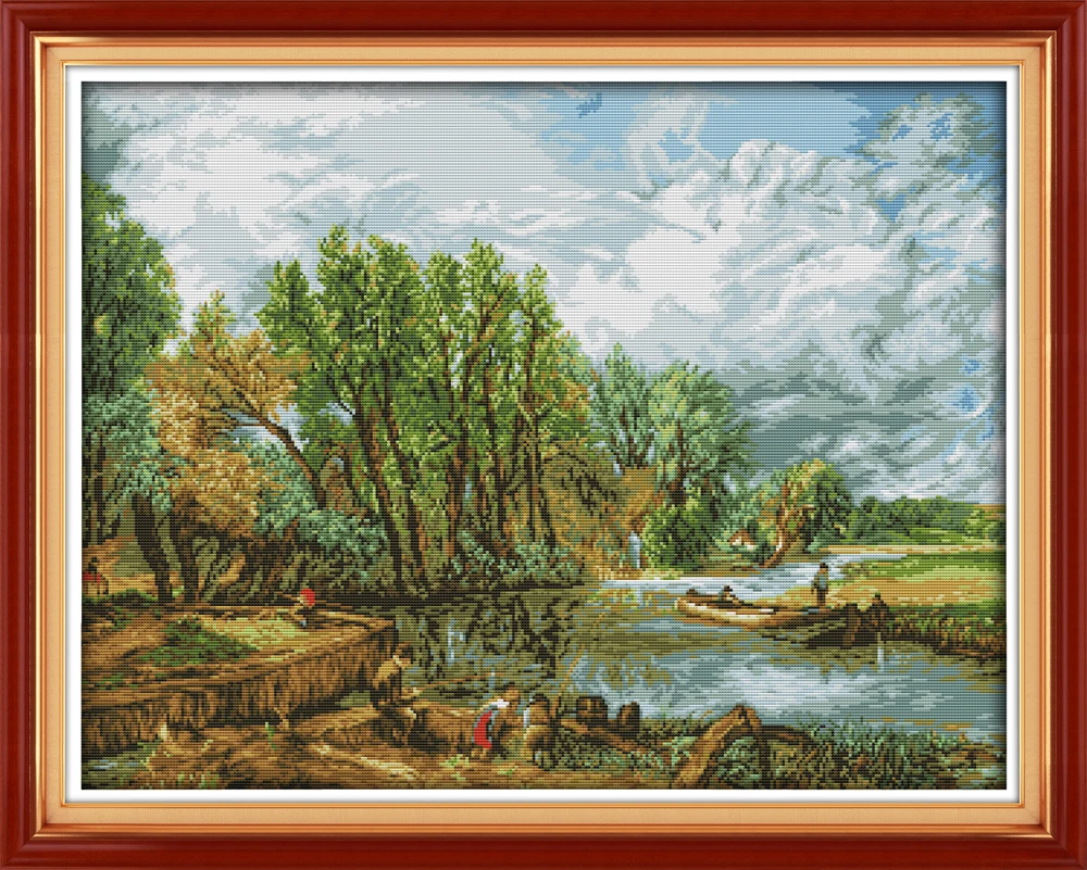 

Riverside printed on fabric DMC 14CT 11CT 9CT Cross Stitch kits,embroidery needlework Sets, Home Decor