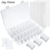 150pcs plastic embroidery floss bobbins with 24 grids adjustable organizer box number stickers for cross stitch weaving sewing