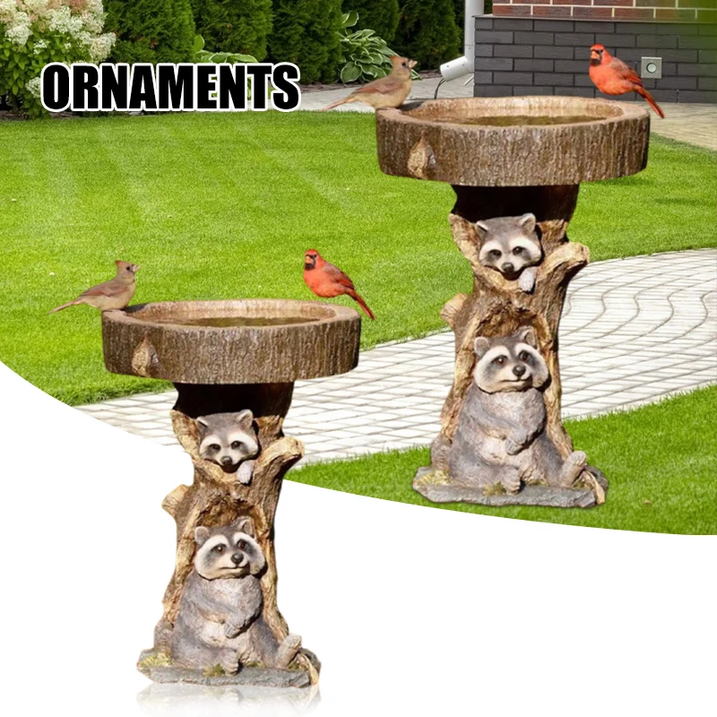 

Полимерная статуя енота для птичьей ванны, животное, уличное украшение для птичьего кормушки, милое украшение для сада, дома LB88