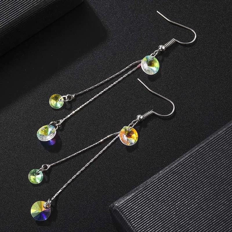 2019 корейские Цветные Висячие серьги с кристаллами Серебряные длинные кисточками