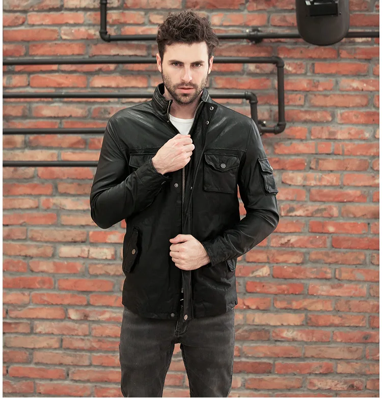 

New Clothing Men Sheepskin Jackets Men's Genuine Leather Slim Jacket Motorcycle Vintage