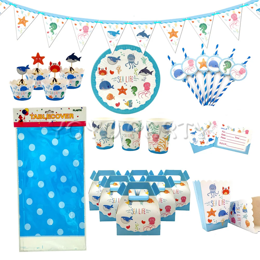 Детский день рождения океан посуда в виде животных праздничные атрибуты