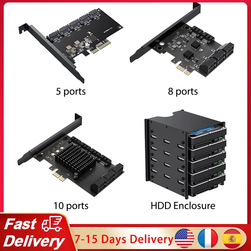 

5/8/10 Port PCI-E To SATA 3.0 Expansion Card 6Gbps PCI-E X4 Adapter Card For Desktop PC JMB585 Chip Supports RAID Expansion Card