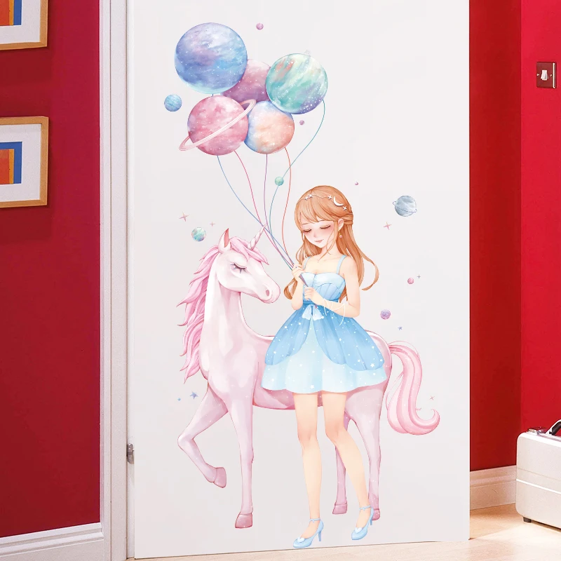 

Large Girl Unicorn Wall Stickers for Kids Room Girls Room Door Wall Decor Removable Vinyl Wall Decals Art Murals Nursery Decor