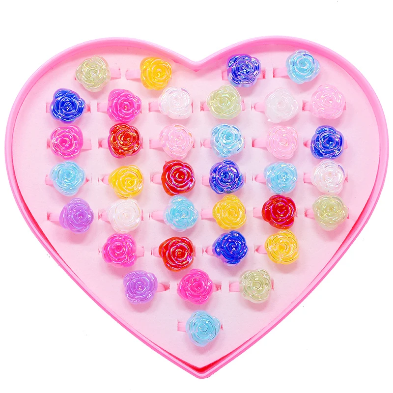 Детские Кольца с цветными розами регулируемые вечерние кольца для девочек 20