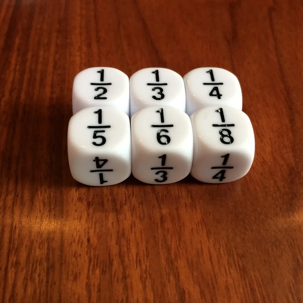 10Pcs/set 16MM Rounded Fraction Dice 1/2 1/3 1/4 1/5 1/6 1/8 For Math teaching Accessory | Спорт и развлечения