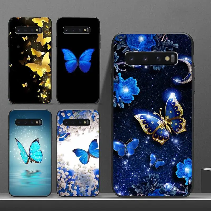 

Bling blue butterfly Phone Case For Samsung galaxy S 8 9 10 20 21 30 A 30 50 51 70 note 10 plus Ultra 5g