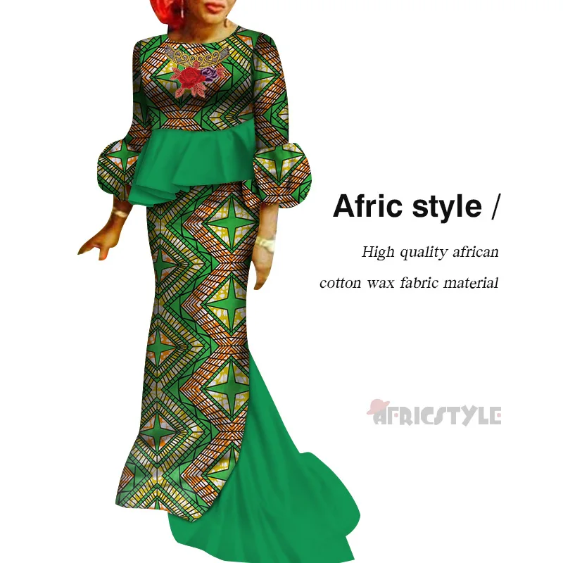 

The 2020 Autumn Women's dress Bazin Riche African Women's batik long-sleeve skirt traditional African dressWY6735