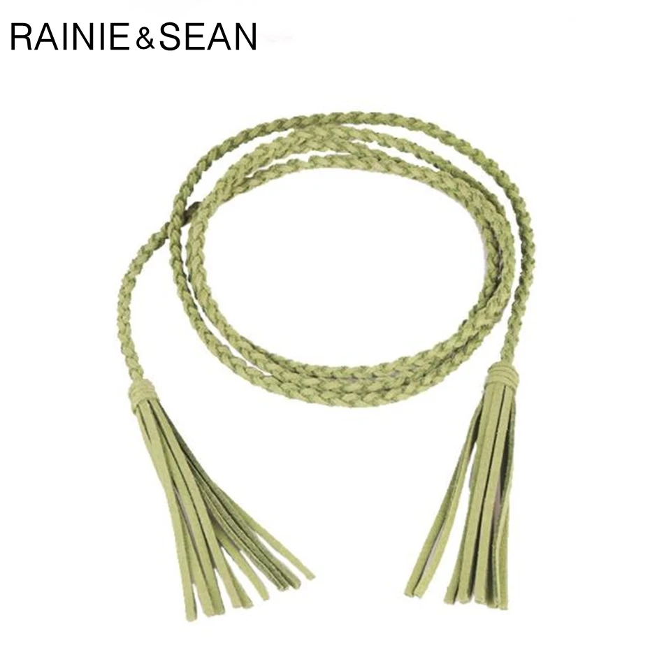 Плетеный кожаный женский ремень RAINIE SEAN тонкие женские ремни с кисточками для