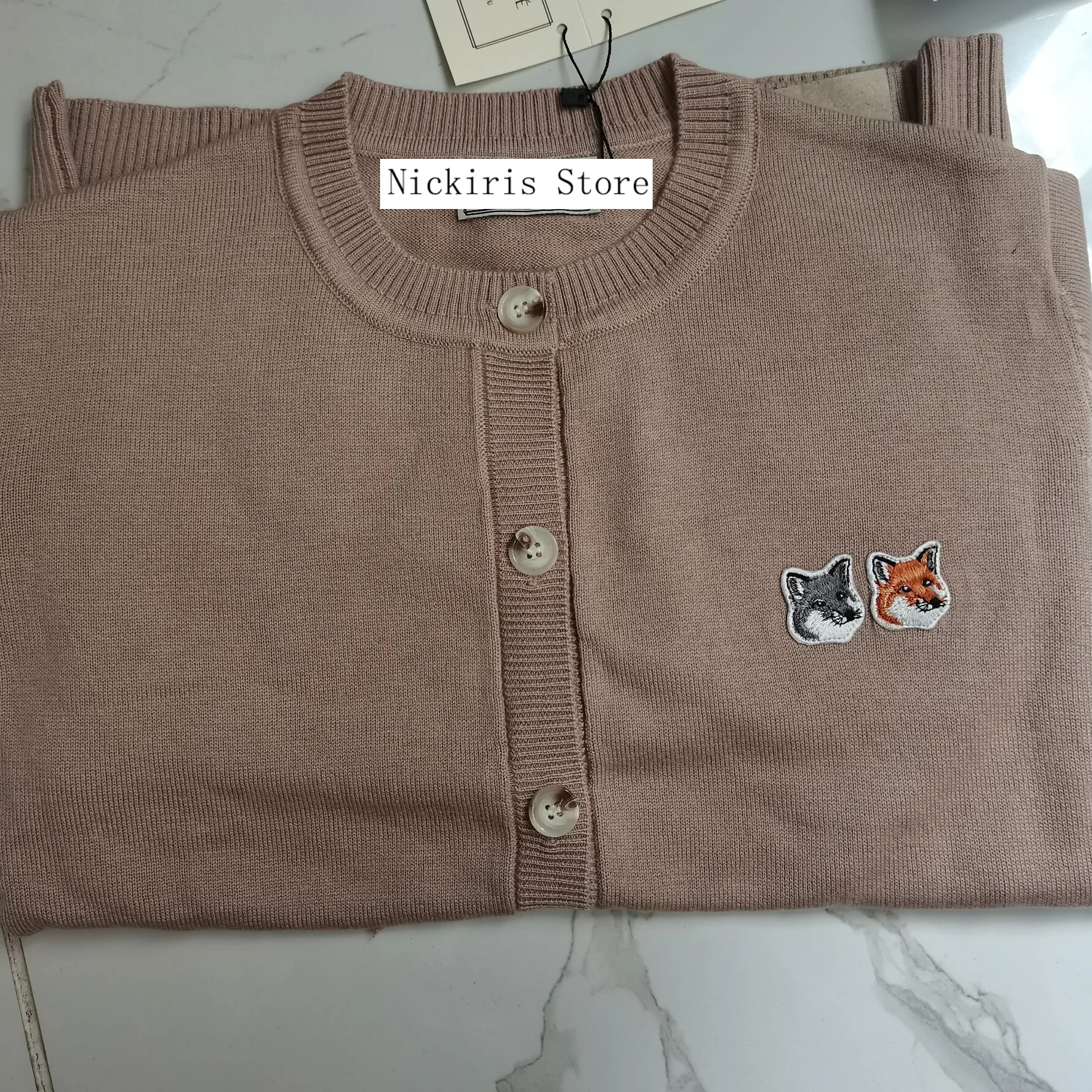 

Best Quality Embroiery Little Fox Crew Neck Cardigan Knitted Green Pink Women Sweater