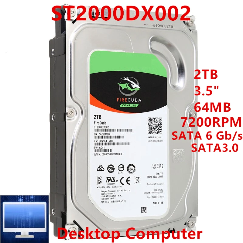 Новый оригинальный SSHD для Seagate марка 2 ТБ 3 5 &quotSATA 6 ГБ/сек. 64MB + 8G 7200RPM внутреннего