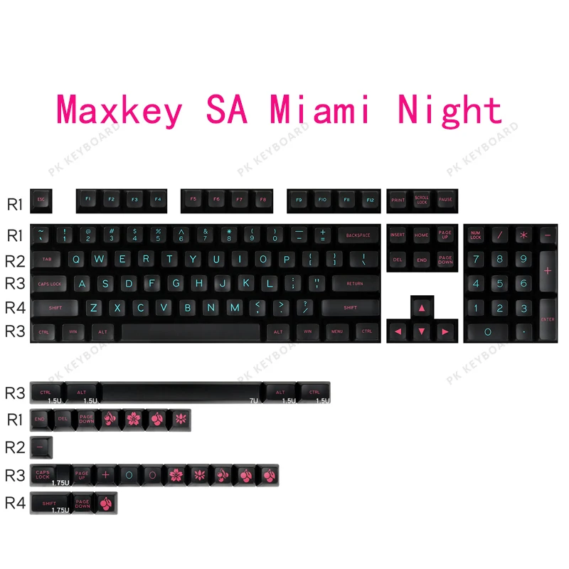 

A Height ABS 127 Keycaps Maxkey Miami night Key Cap for Keyboard Two Color Injection Molding Beautiful Appearance
