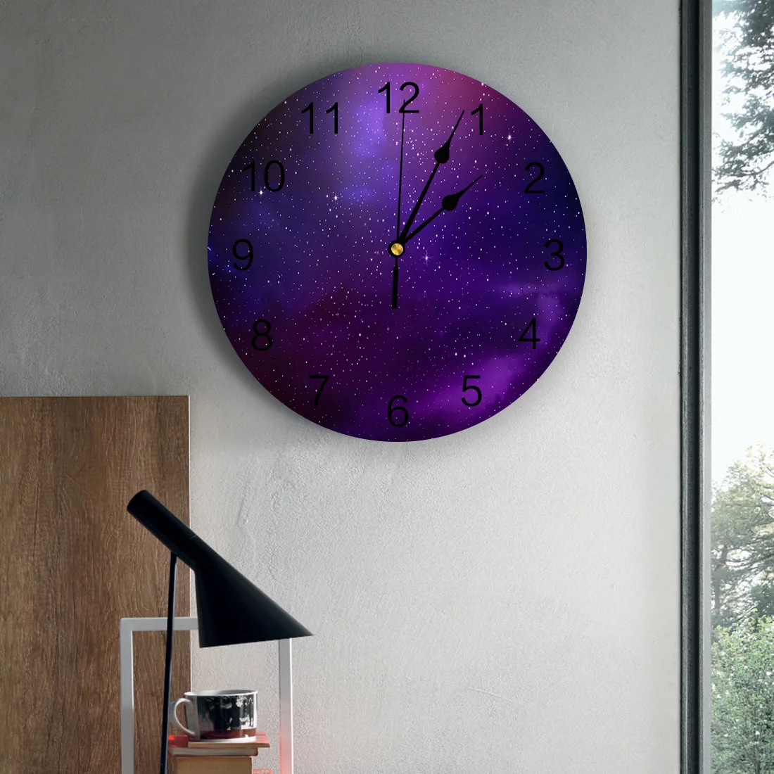 Настенные 3d-часы с фиолетовыми галактическими планетами современные