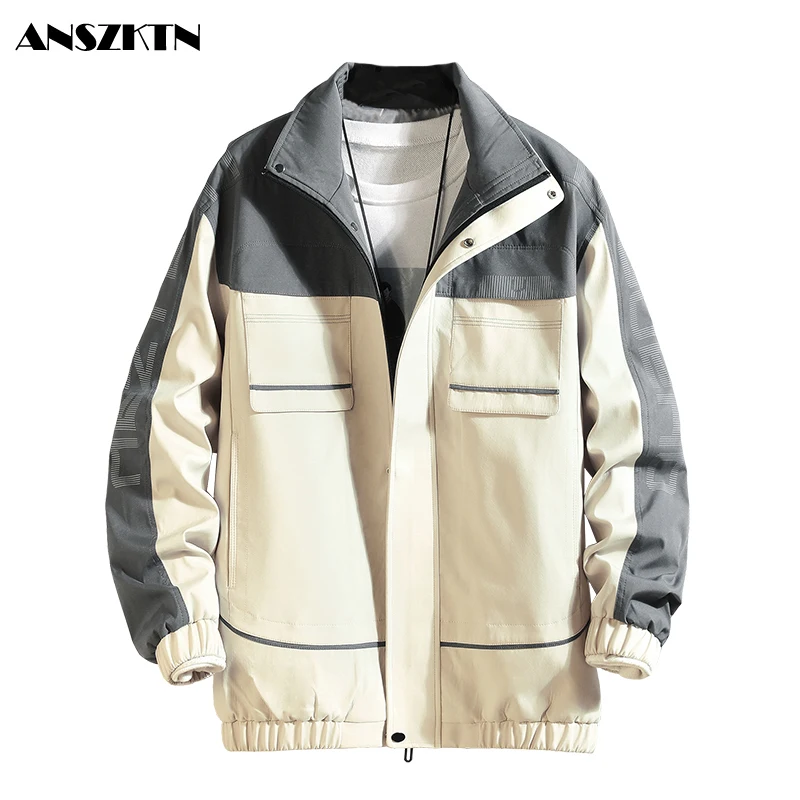 

ANSZKTN Jacket Men Autumn Street Outside Clothes Plus Size Jackets Fashion Turn-down Collar High Quality Coats Men's Clothing