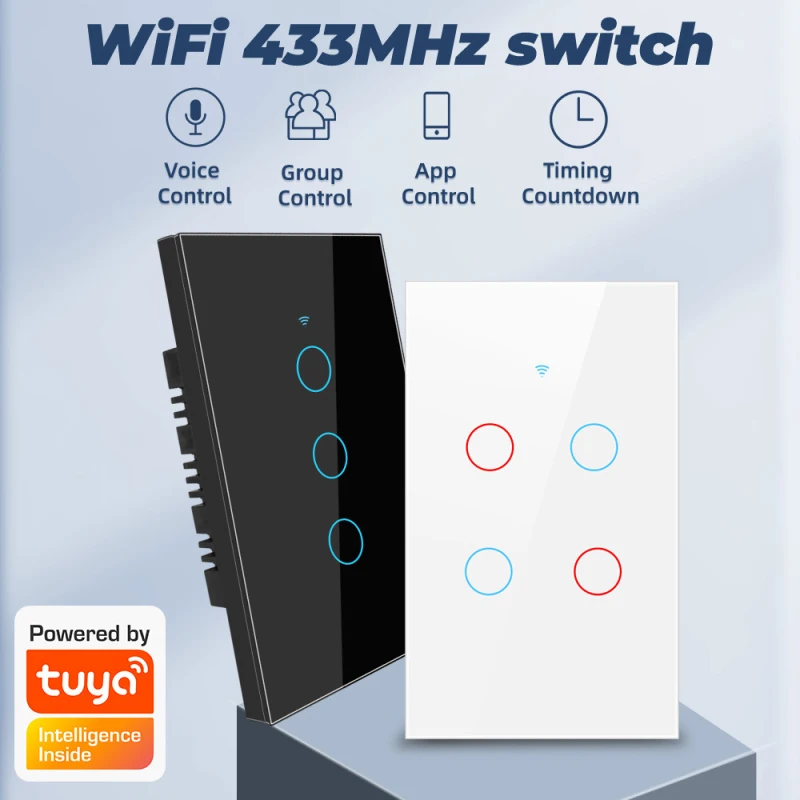 

Умный сенсорный выключатель NEW1/2/3/4 кнопочный с поддержкой Wi-Fi, 433 МГц
