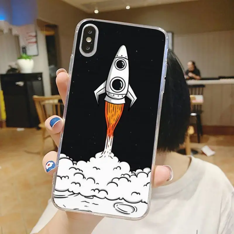 

Cartoon spacecraft universe Phone Case Transparent for iPhone 6 7 8 11 12 s mini pro X XS XR MAX Plus