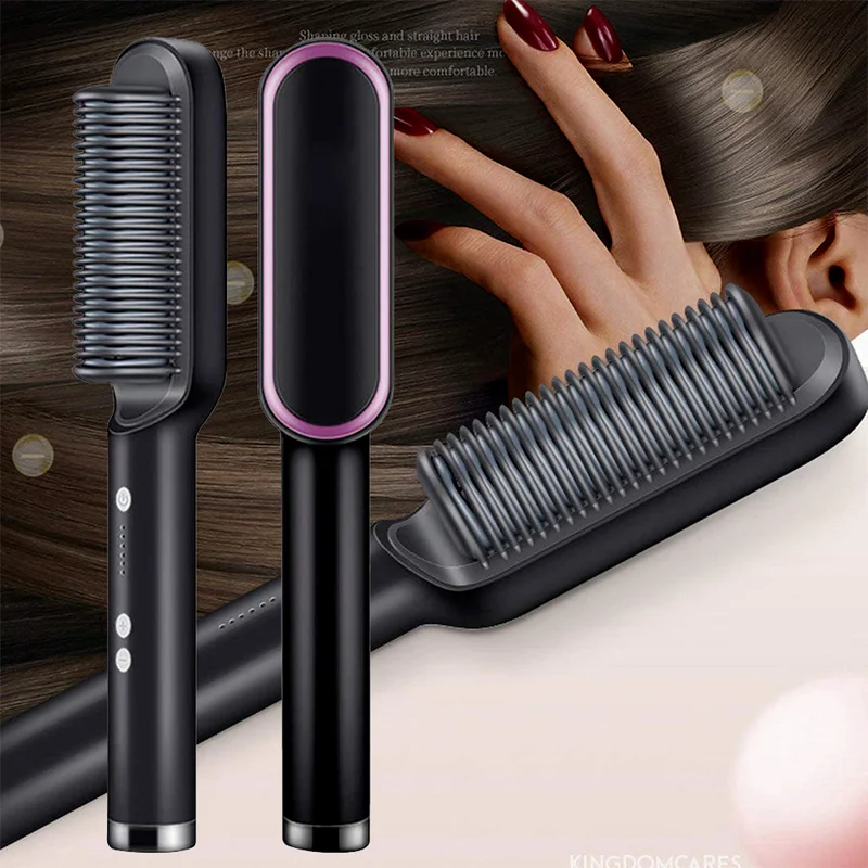 

Hot Hair Straighteners Brush Women Hair Styler Curling Iron Electric Hot Comb Straightener Fast Heating Curler Hair Caring Tools