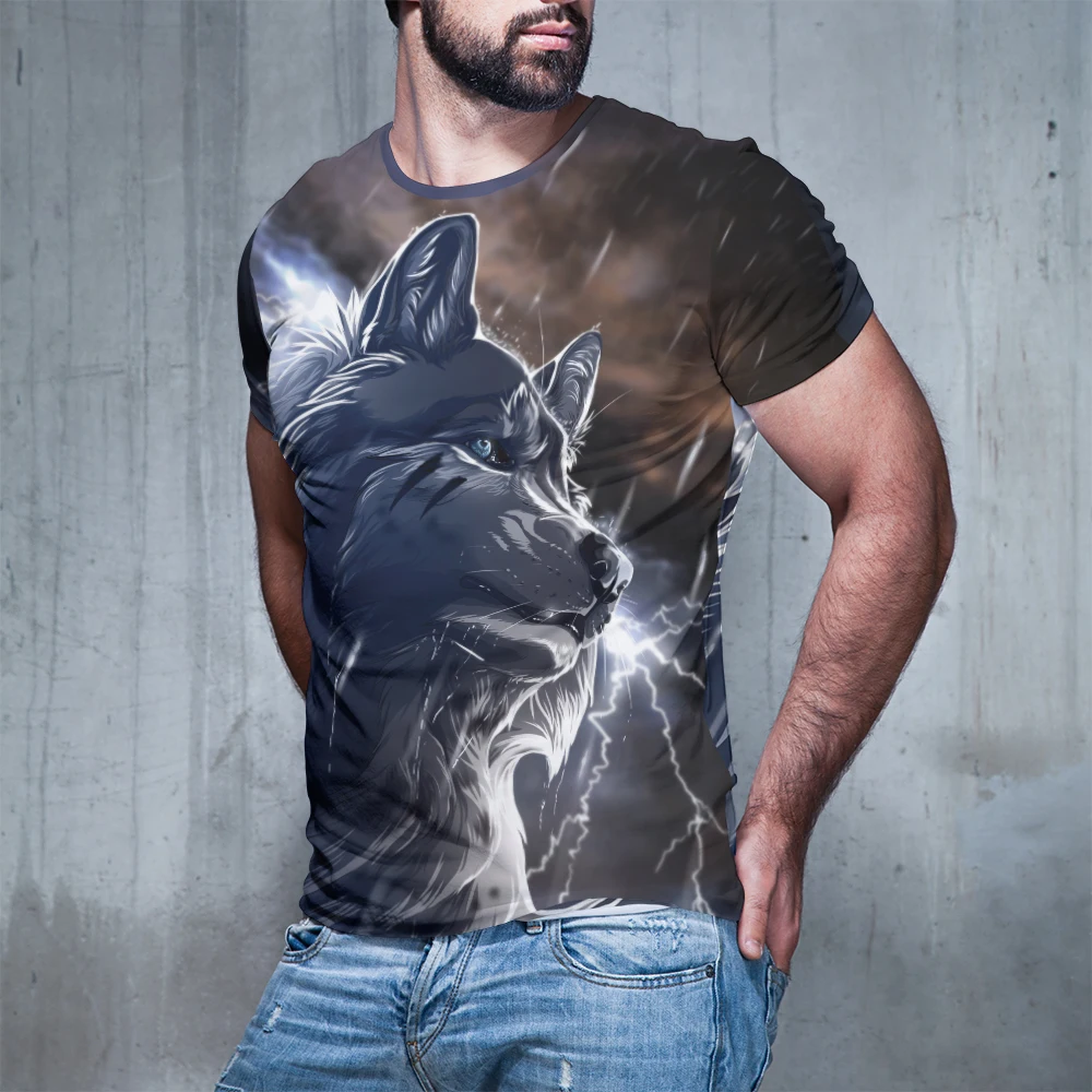 

2021 Summer New Funny 3d T Shirt Cool Cartoon Anime Hipster Short Sleeve Tee Tops A Wolf in the snow T-Shirts Short sleeve tops