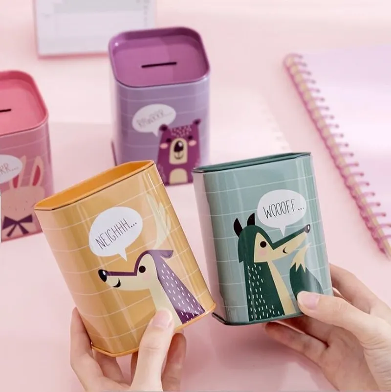 1 шт. случайный мультфильм Животные жесть копилка монета подарок на день рождения