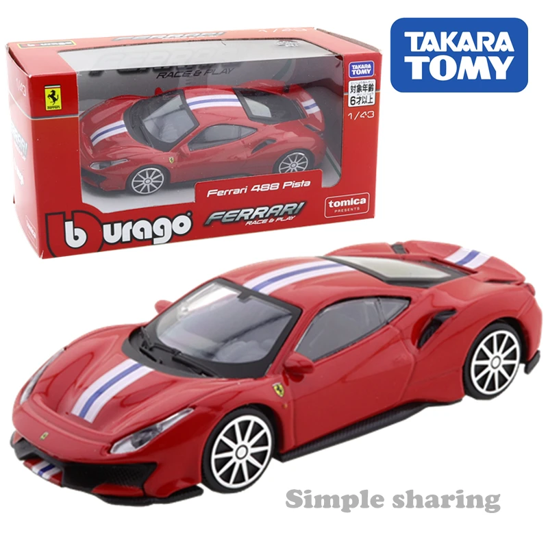 

Takara Tomy Tomica Presents Burago Race & Play Series 1:43 488 Pista Car Hot Pop Kids Toys Motor Vehicle Diecast Metal Model