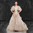 Новинка 2020, платья знаменитостей, платья а-силуэта с бусинами и перьями, платья на красную ковровую дорожку, длинное роскошное платье без рукавов, модные халаты от кутюр