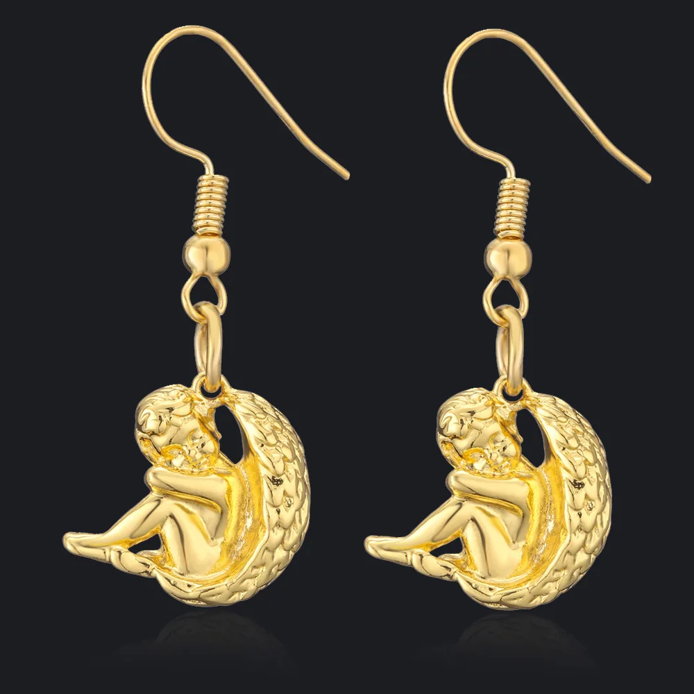 

Unique Moon Angel Baby Dangle Earrings Gold Plated Men Women's Earring Arab Catholic Hip Hop Jewelry Party Gifts