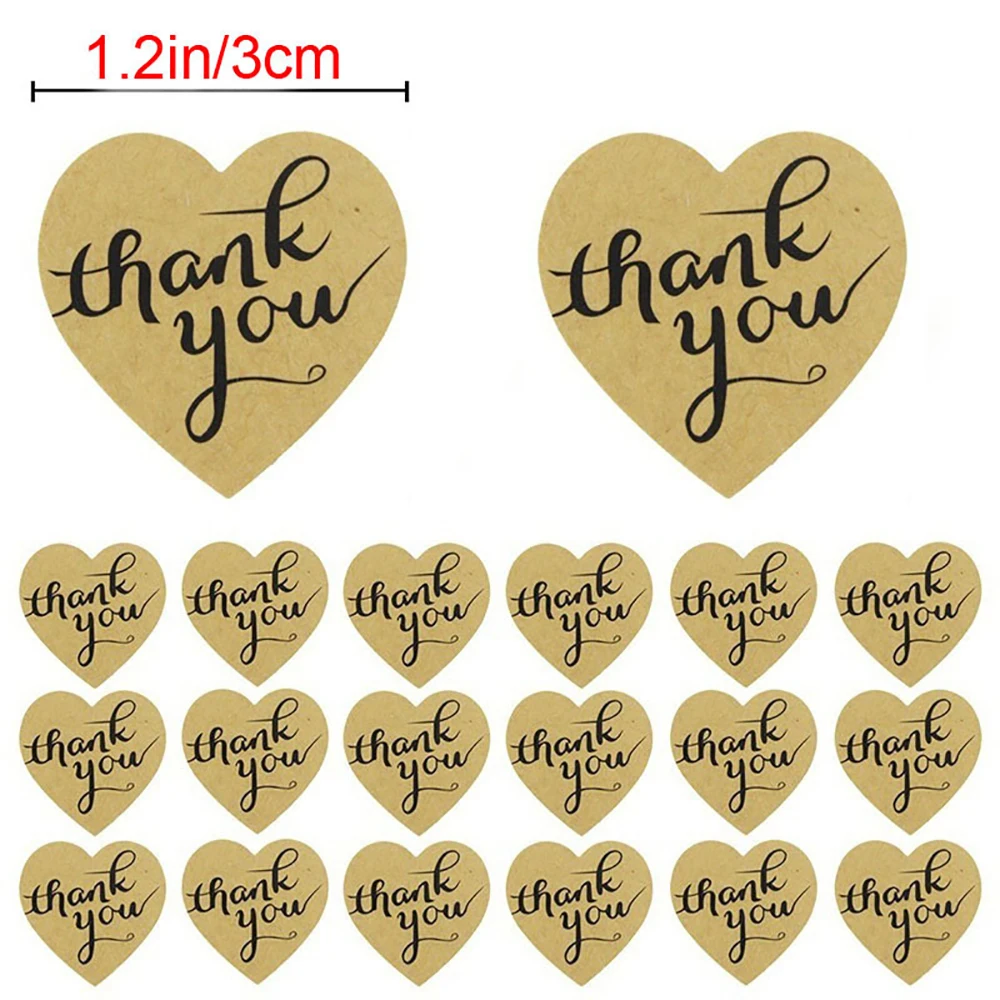 

500PCS/Roll Heart Seal Labels Thank You Kraft Sticker Decorative Handmade Envelope Wedding Party Scrapbooking Stationery Sticker