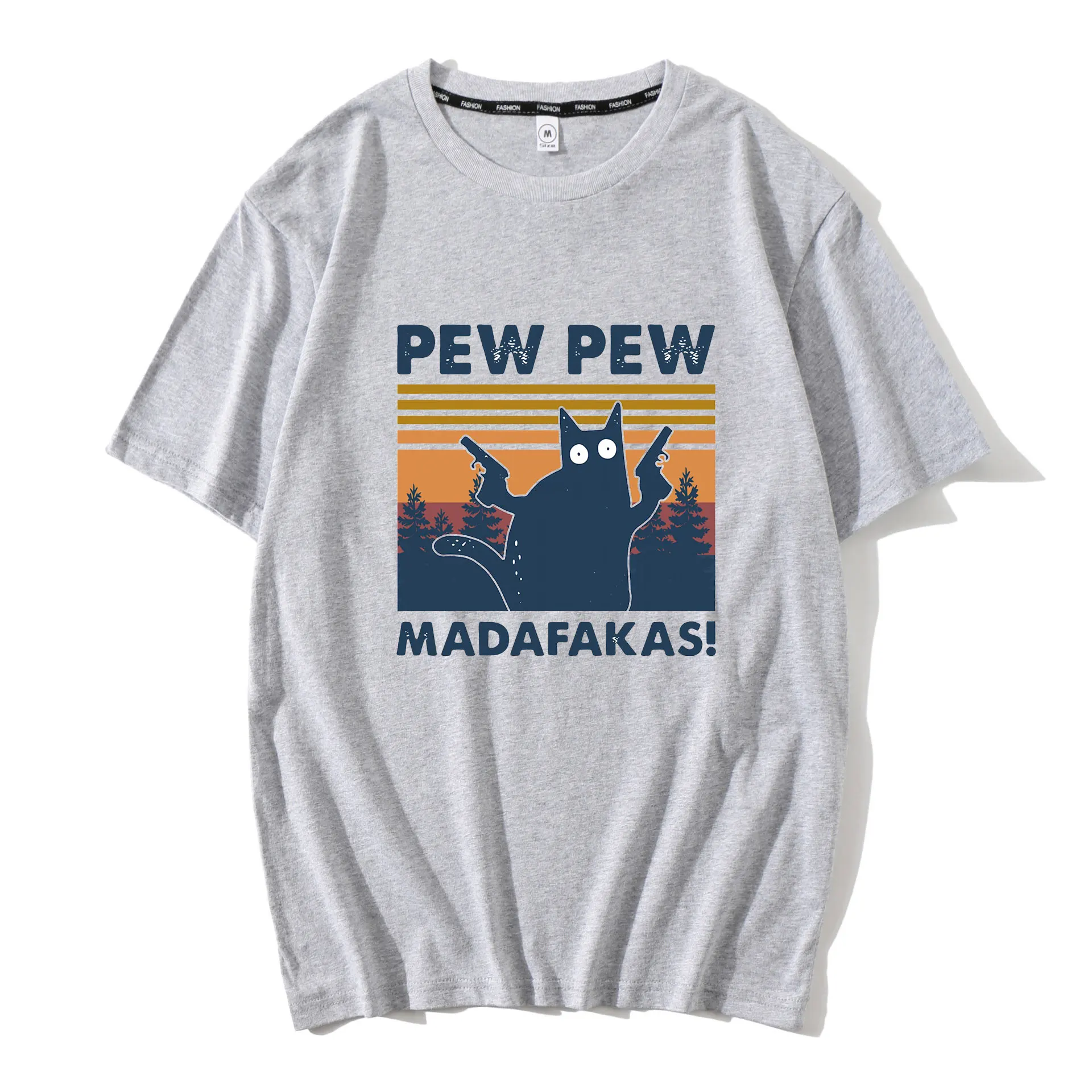 

2020 Fashion Summer Pew Pew Madafakas T Shirt Novelty Funny Cat Vintage Crew Neck Men's T-Shirt Funny Shirt Humor