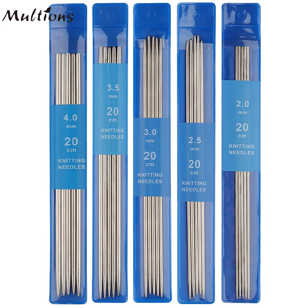 

20cm Straight Knitting Stainless Steel Needles Kit 2.0mm-4.0mm With Locking Stitch Makers Large-eye Blunt Needles Measure Tape