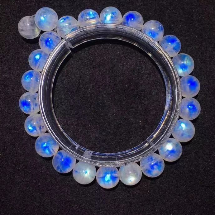 

100% натуральный лунный камень, голубой цвет, зеркальные круглые бусины, браслет 8 мм, женские и мужские модные ювелирные изделия, бусины из лунного камня AAAAA