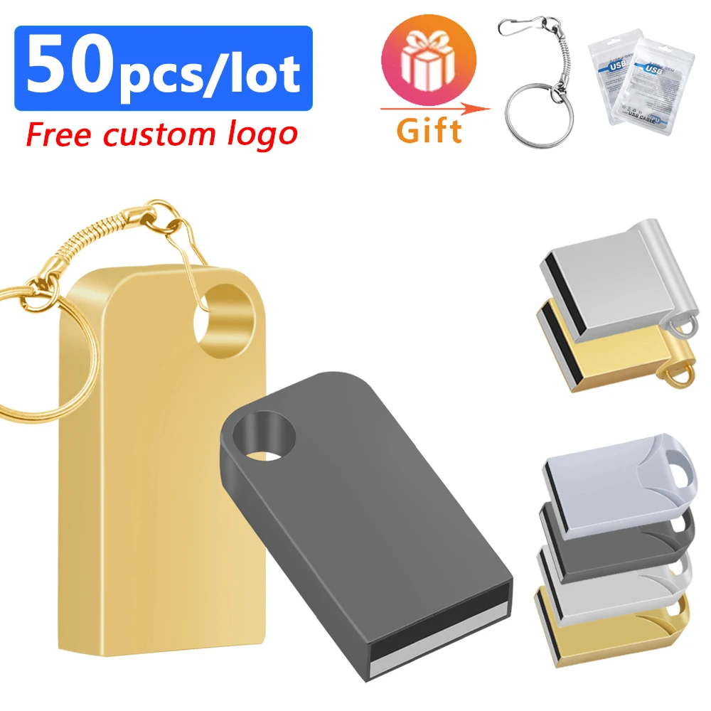

50pcs/lot Waterproof mini USB Flash drive 2.0 128GB 64GB 32GB 16GB 8GB Pendrive metal u disk memoria cel usb stick free logo