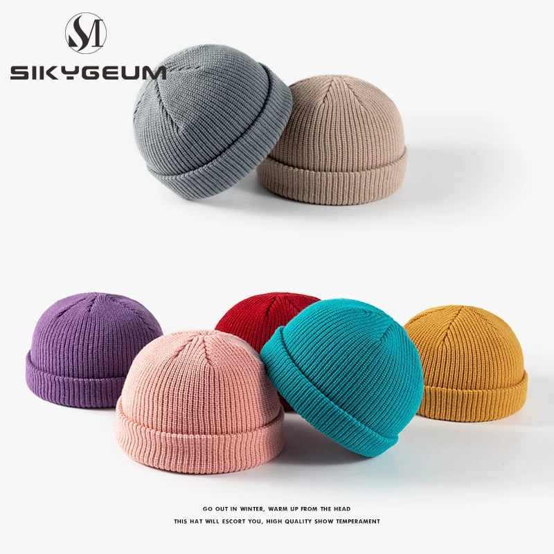 

SIKYGEUM Thickened Knitted Hat Knitted Hats Women Skullcap Men Beanie Hat Winte Brimless Cap Cuff Docker Fisherman Beanies Hats