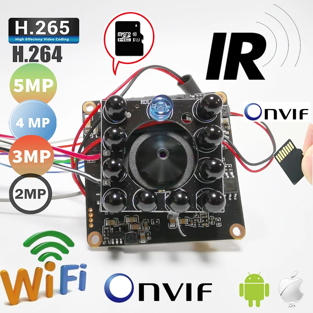 Для Iphone и Ipad Wi-Fi H.265 H.264 Беспроводной IP CCTV камера Камера SD карты 5MP Модуль платы
