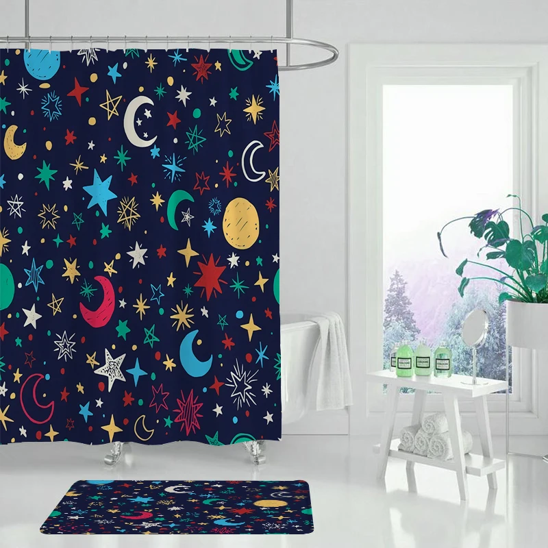 Абстрактная занавеска для душа с рисунком пейзажа водонепроницаемая ткань